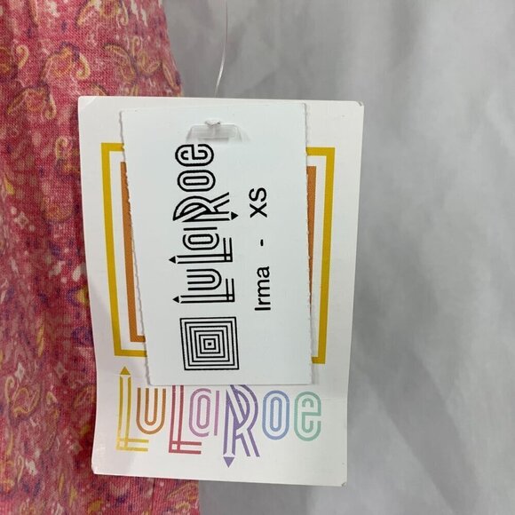 Lularoe Irma Half Sleeve Tunic High Low Polyester Blend Sz XS Pink Yellow Print - Picture 7 of 7